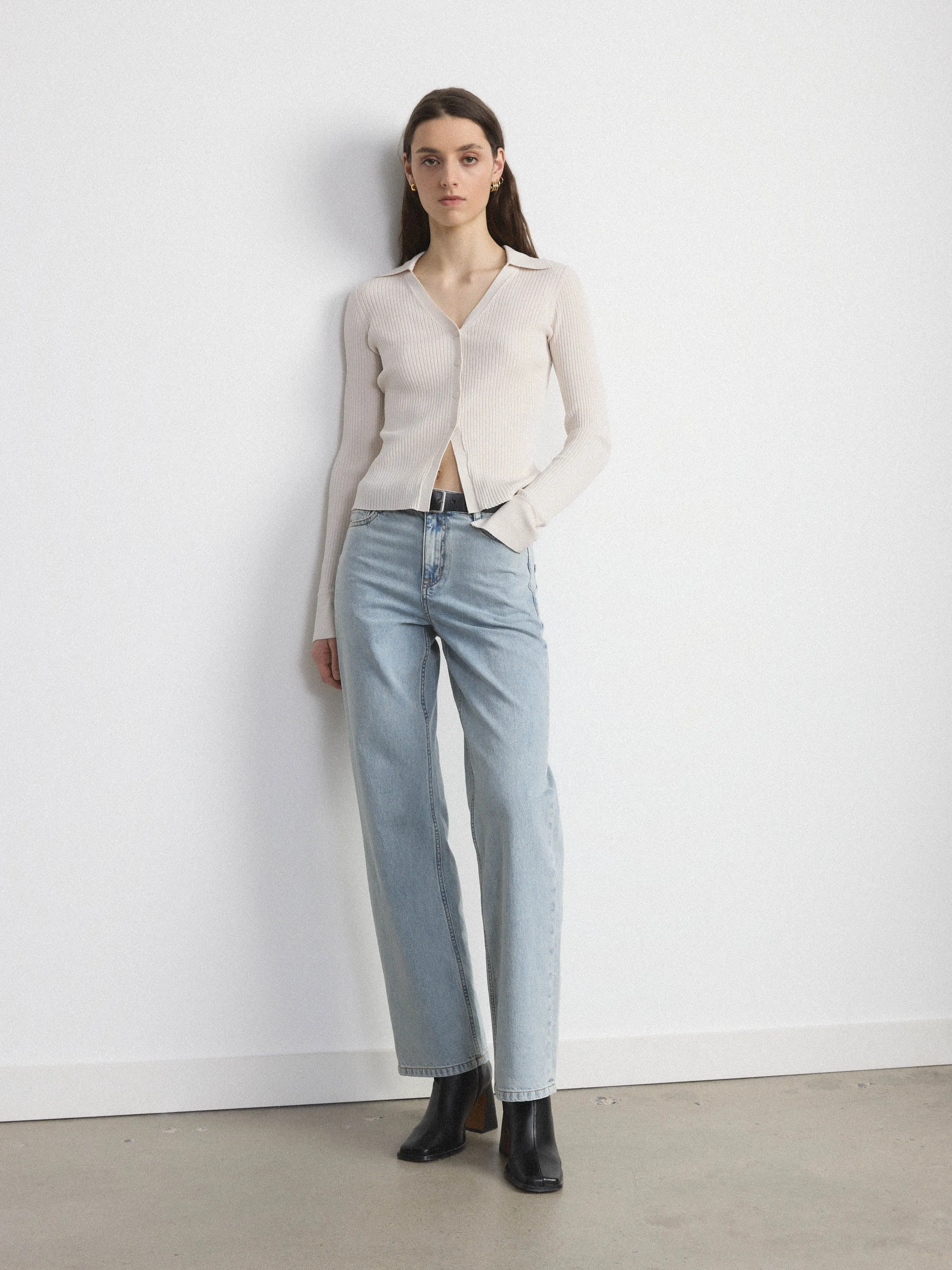 The Buttoned Slim Fit Sweater in Natural Beige