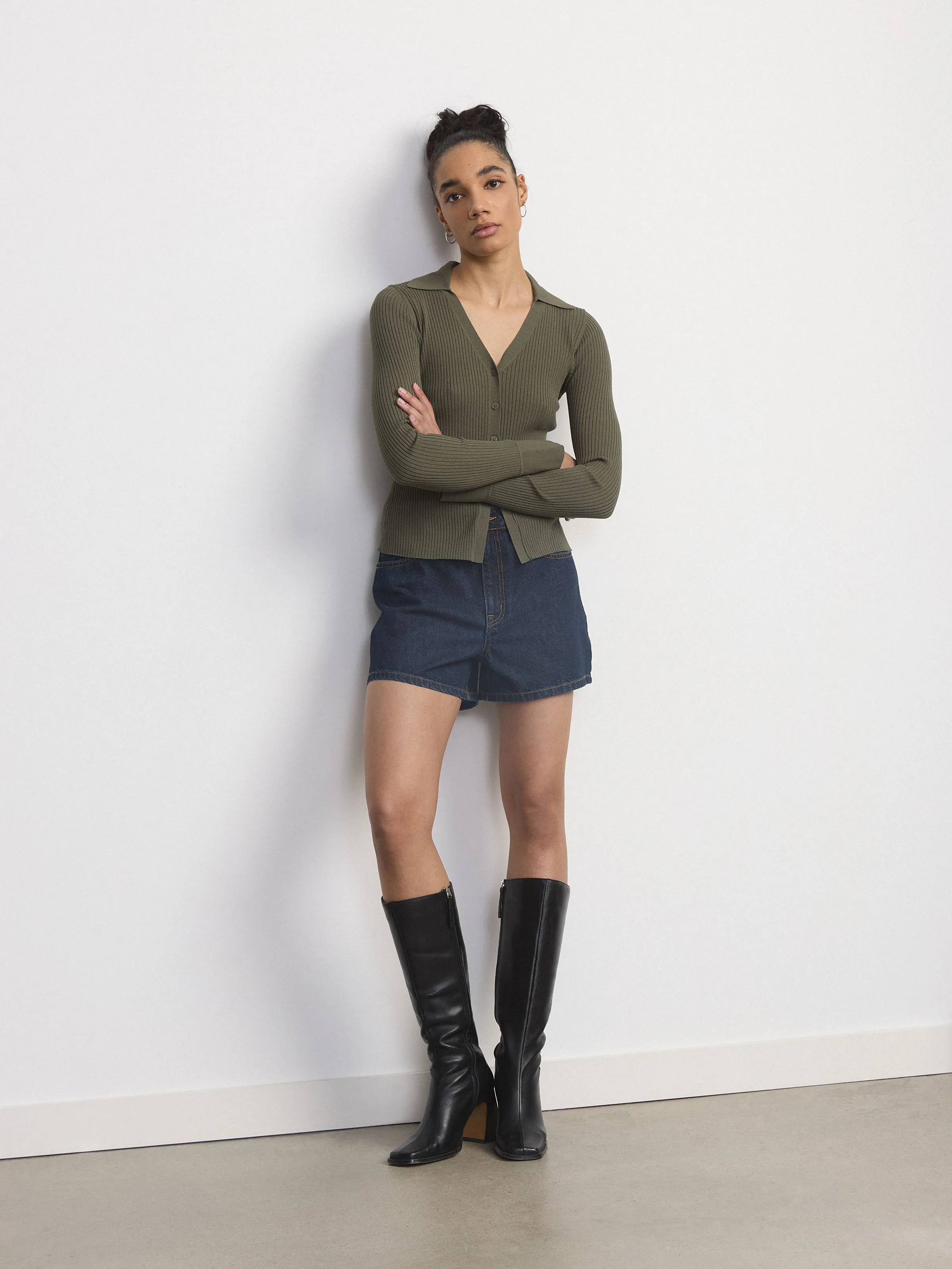 The Buttoned Slim Fit Sweater in Olive Green