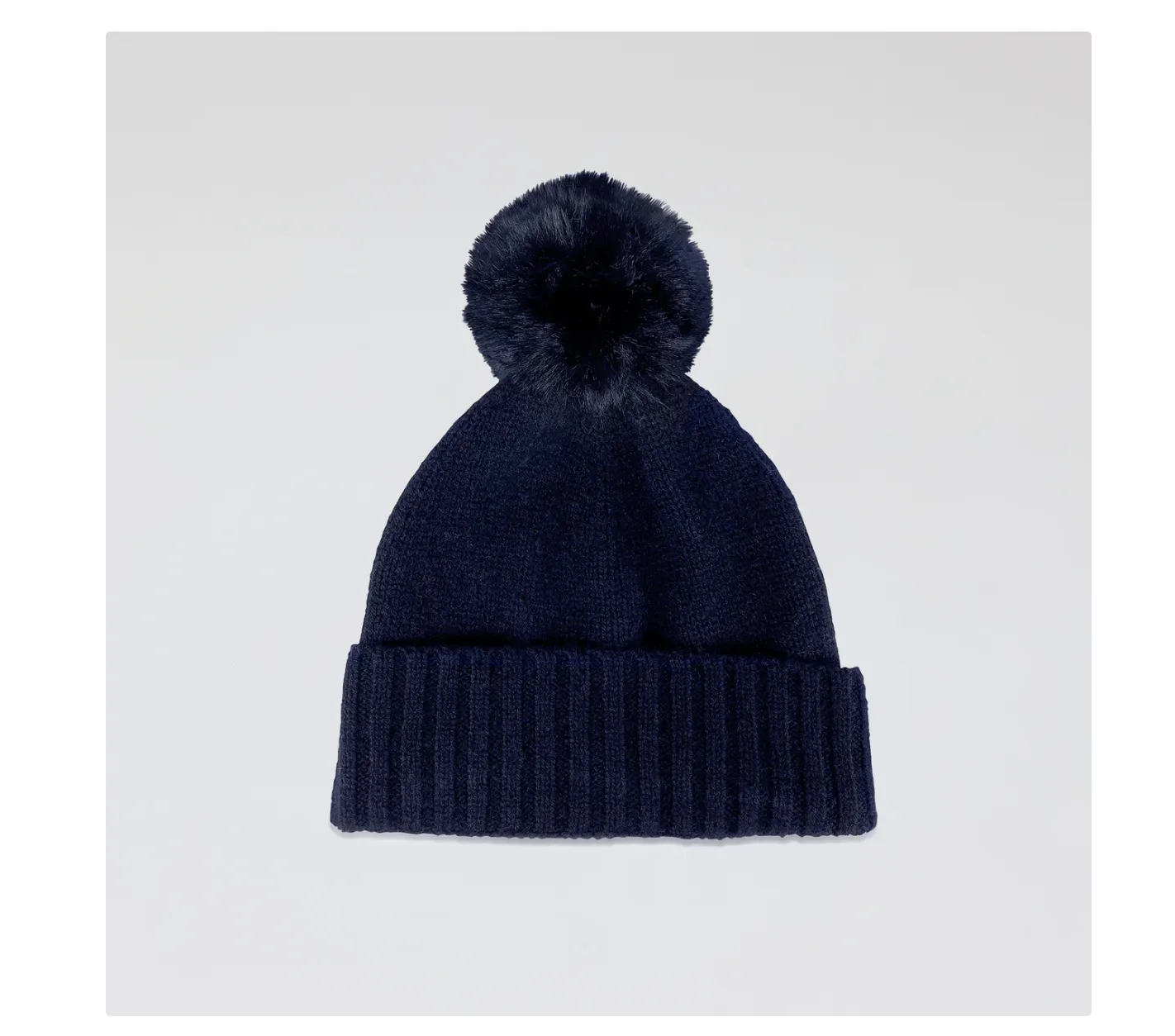 The Cashmere Cuff Slouchy Beanie w/ Faux Pom - Dark Navy