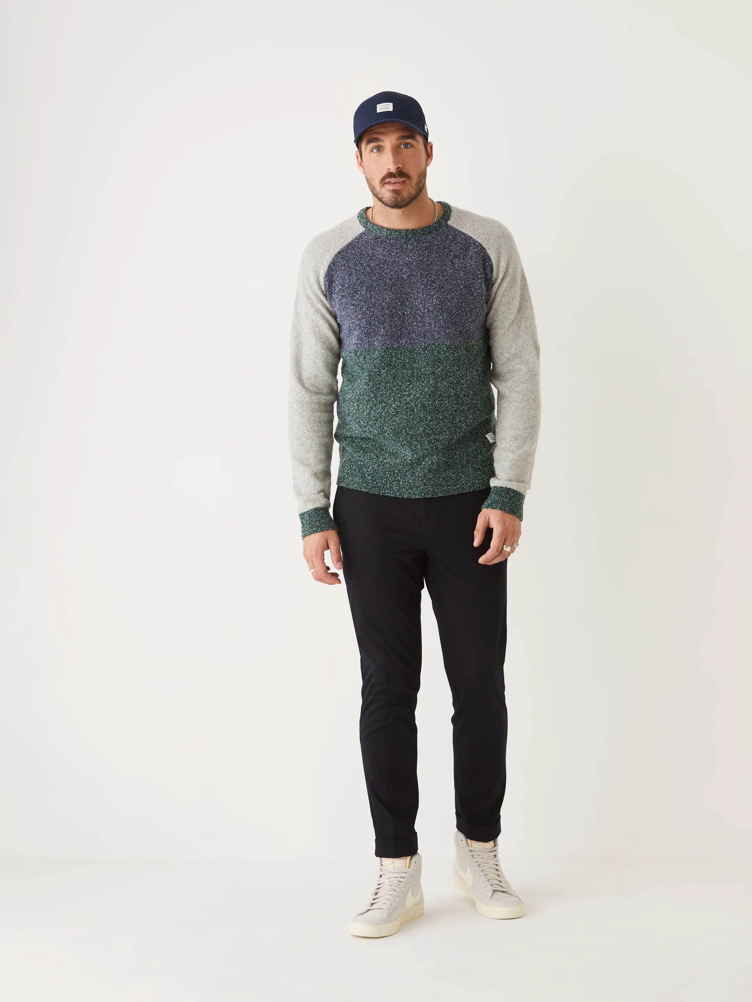 The Colour Block Seawool Sweater in Pine Grove