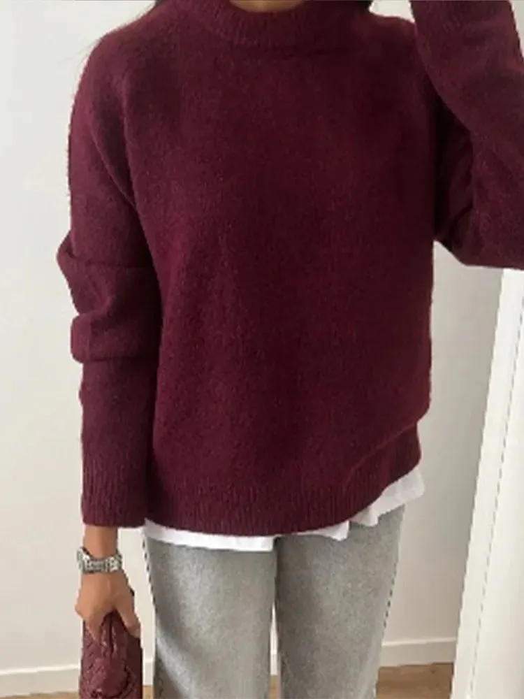 Wenkouban-Christmas Thanksgiving outfits_Basic Round Neck Casual Knitted Long Sleeved Loose Christmas Sweater