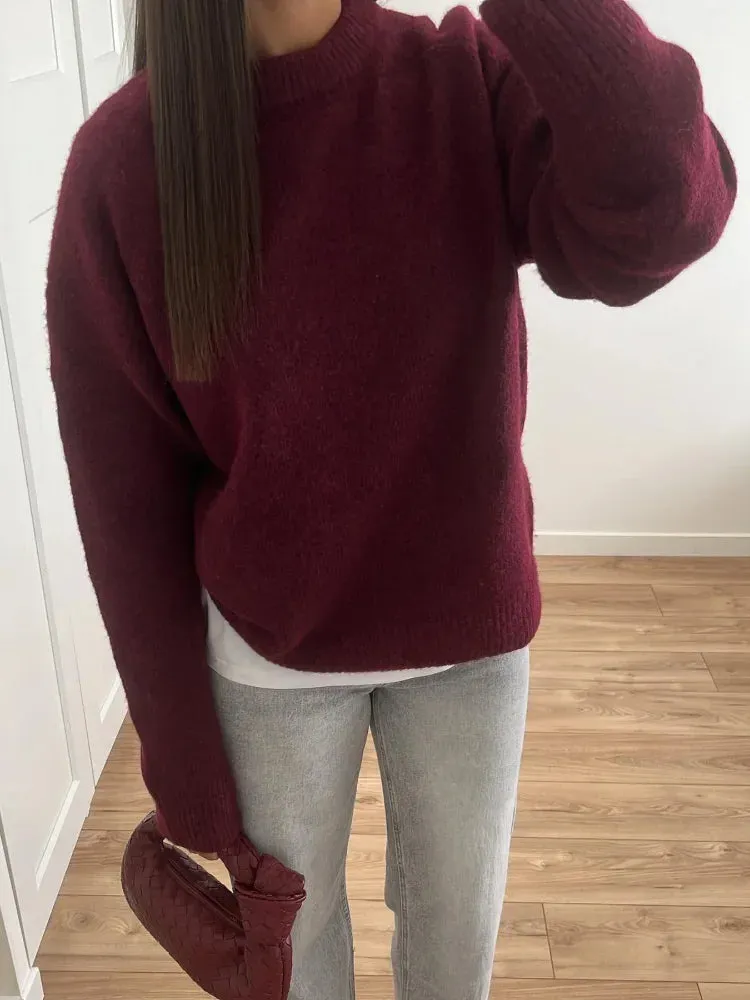 Wenkouban-Christmas Thanksgiving outfits_Basic Round Neck Casual Knitted Long Sleeved Loose Christmas Sweater