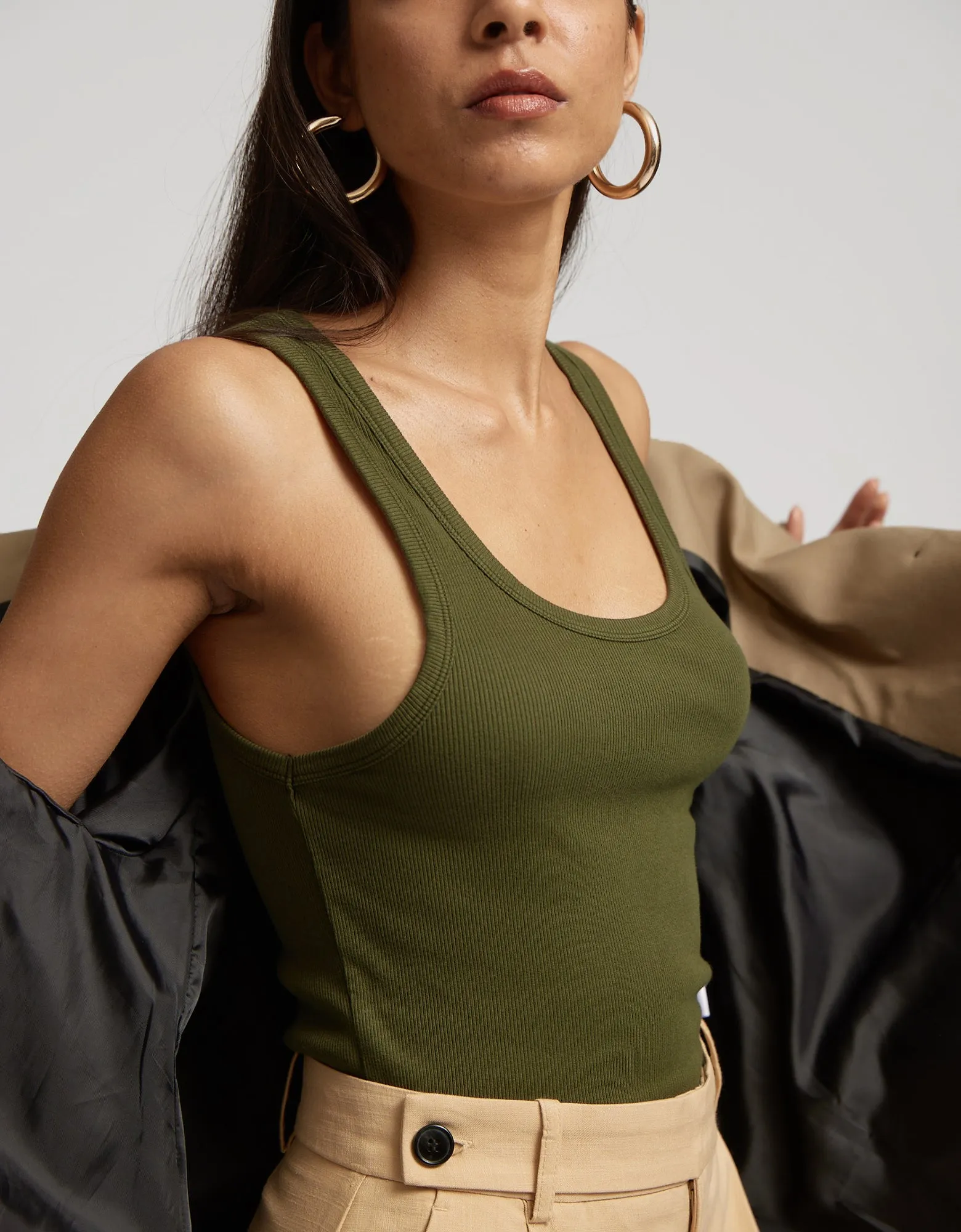 Women Organic Rib Tank Top - Bright Coral