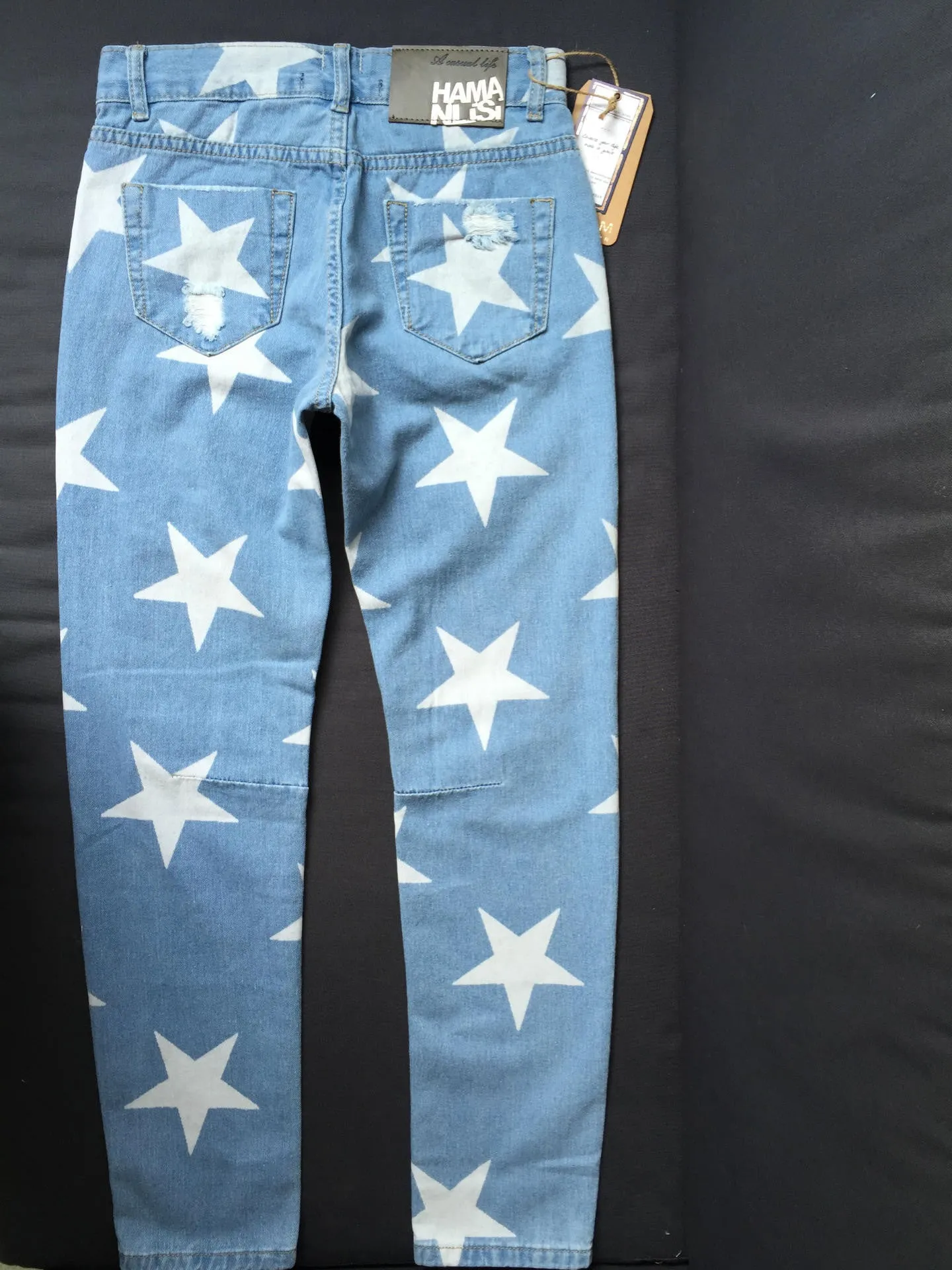 Women's Ripped Boyfriend Jeans With Stars Pattern